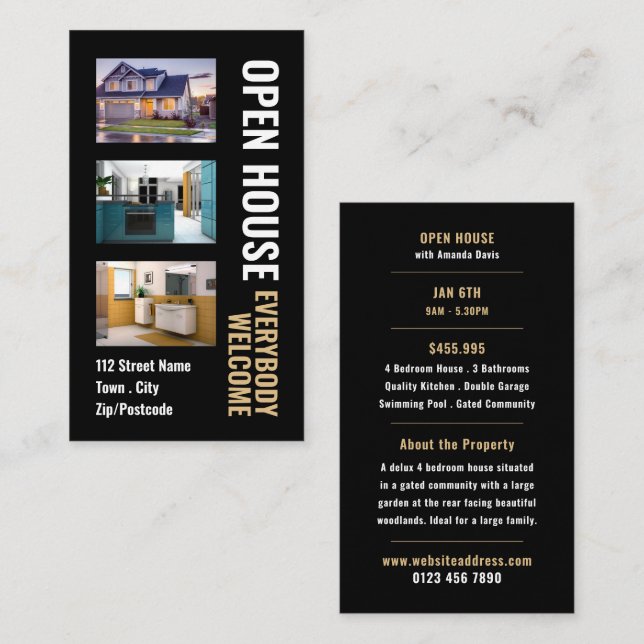 Collage Style Realtor Open House Cartes publicitai (Devant / Derrière)