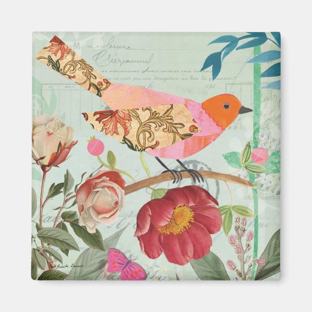 Collage-Style Songbird Magnet (Front)