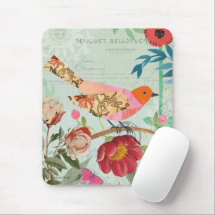 Collage-Style Songbird Mouse Pad