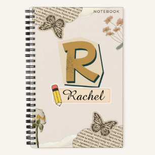 Collage-Style Spiral Notebook with Initial R