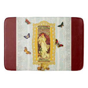 Collage vintage Retro with lace and flowers Bath Mat