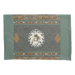 Collage vintage Retro with lace and flowers Pillowcase