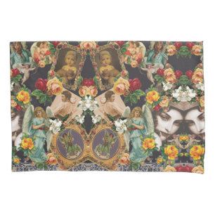 Collage vintage Retro with lace and flowers Pillowcase