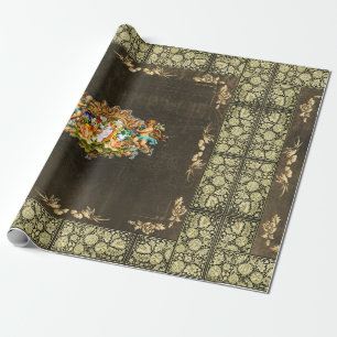 Collage vintage Retro with lace and flowers Wrapping Paper