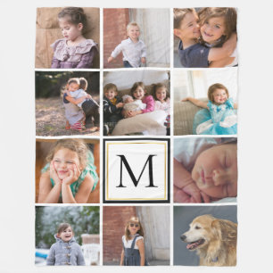Collage with 11 Instagram photos and monogram Fleece Blanket