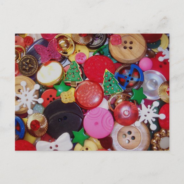Collage with Christmas Tree Buttons Holiday Postcard (Front)