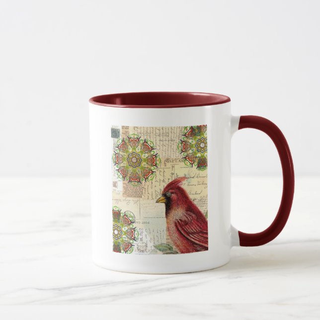Collaged Old Letters and Postcards with Bird Mug (Right)