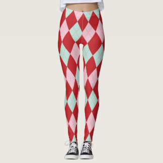 Collants à carreaux de Noël rouge rose et menthe
