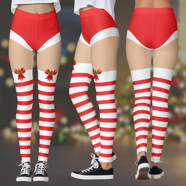Collants à chaussettes de Noël rayés séduisants (Festive Fun: Striped Christmas Stockings Leggings 🎄🎁)