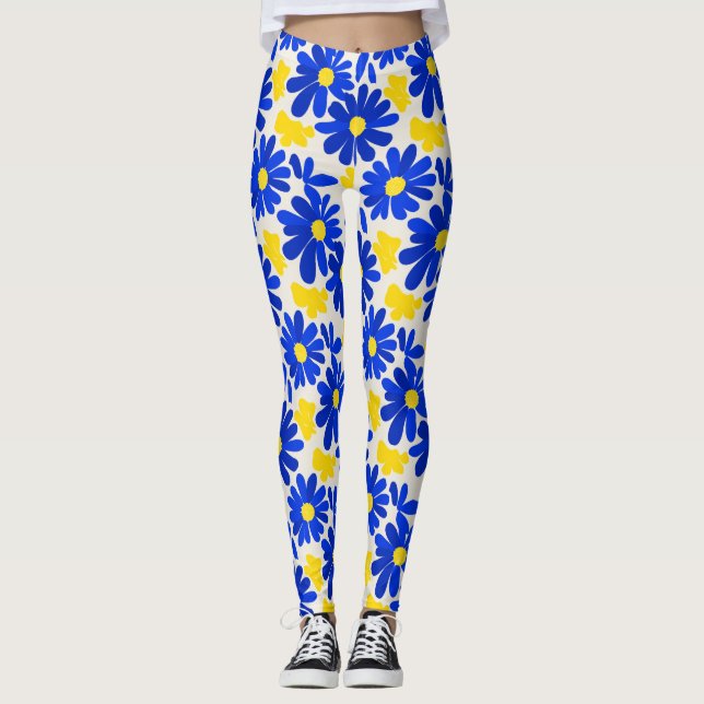Collants à motif de marguerite rétro bleu et jaune (Devant)
