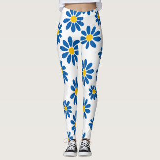 Collants à motif floral de marguerite bleue gras