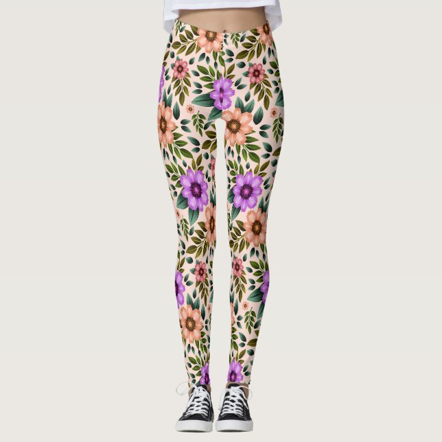 Collants à motif floral vibrant violet (Devant)