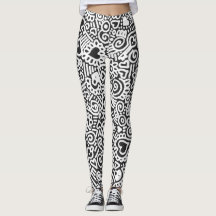 Collants à motif gribouillé noir et blanc