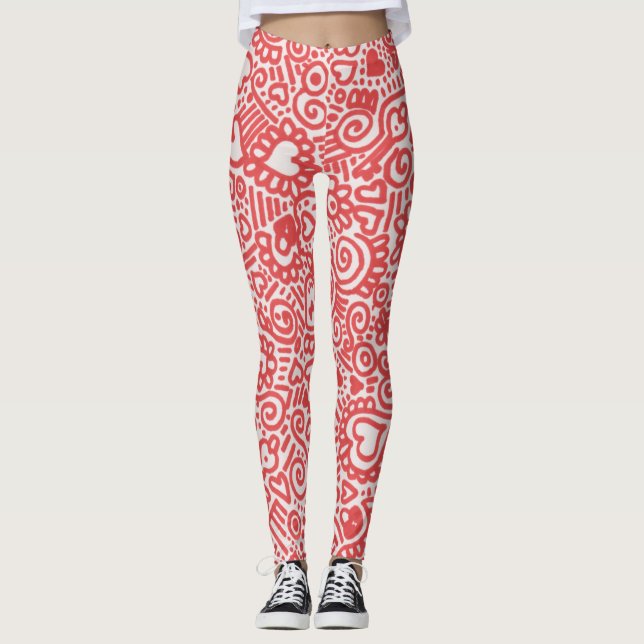 Collants à motif gribouillé rouge et blanc (Devant)