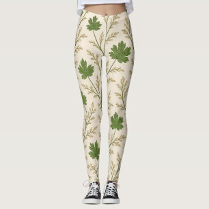 Collants aux feuilles vert foncé et crème