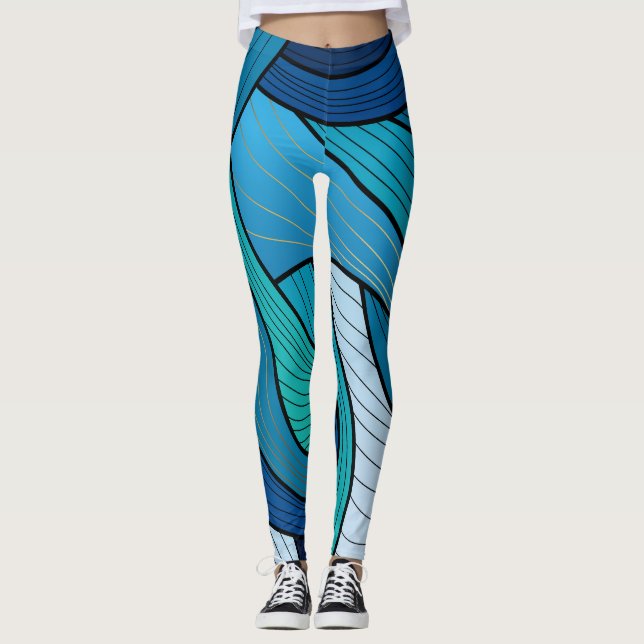 Collants bleu turquoise à vague abstraite (Devant)