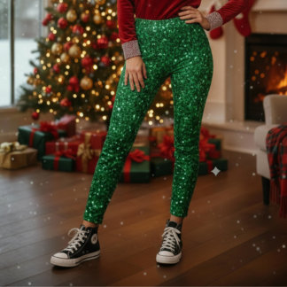 Collants de Noël à paillettes vertes