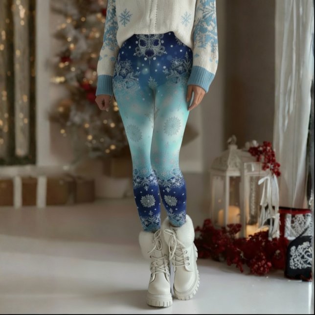 Collants de Noël Flocon de Neige Bleu (Step into the season with our Blue Snowflake Christmas Leggings by Becky Boom)
