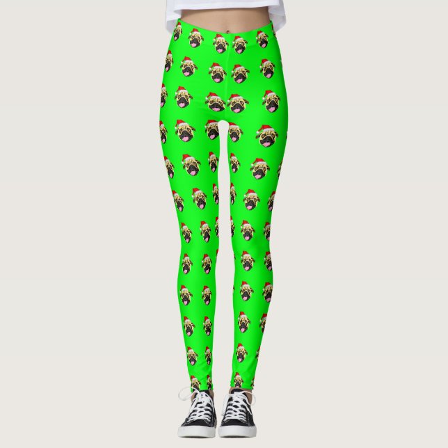 Collants de Noël Pug Vert (Devant)