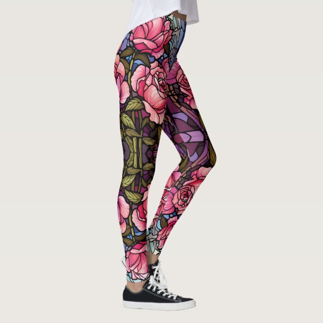 Collants de roses roses en verre de taches - Joli (Droite)