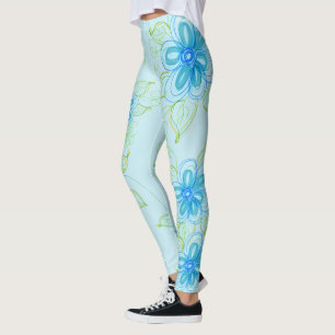 Collants Fleuris Bleu Ciel