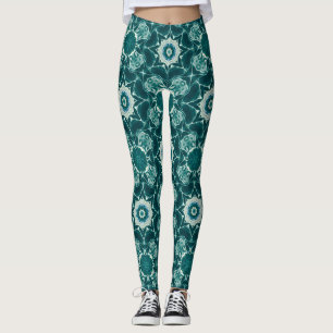 Collants floraux kaléidoscope sarcelle