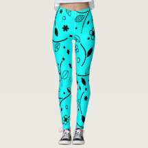Collants floraux rétro turquoise et noir à motifs 