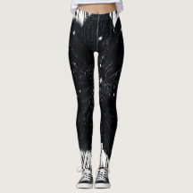 Collants Imprimés de Feuille de Palmier Noir et Bl