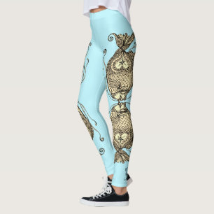 Collants Kissing Fish Art Aqua Sepia