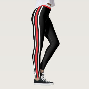 Collants noirs à rayure latérale rouge et blanc Ch