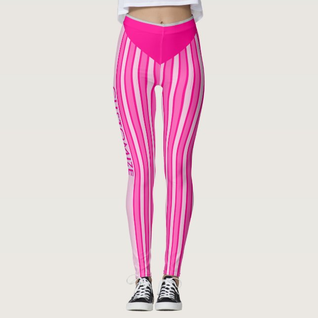 Collants rayés fuchsia et rose avec texte personna (Devant)