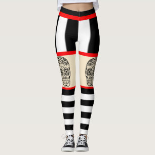 Collants rayés tatouage de crâne