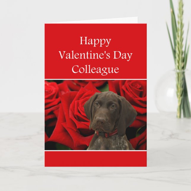 Colleague  Glossy Grizzly Valentine Puppy Love Holiday Card (Front)
