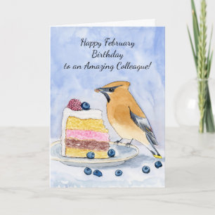 Colleague Happy February Birthday Bird Cake Card