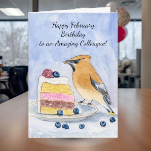 Colleague Happy February Birthday Bird Cake Card