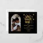 Collect Moments Not Things Snowman Merry Christmas Foil Holiday Postcard<br><div class="desc">Classy,  understated and elegant "Collect Moments Not Things" and snowman and snowflakes script text design featuring your arched photo and beautiful foil text and details on front with your message / greeting,  closing and signatures on back.  Composite design by Holiday Hearts Designs.</div>