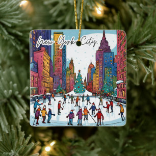 Collectible Funky City Magnet- NYC Christmas time Ceramic Ornament