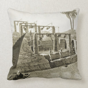 Collecting Water from the Nile, plate 6 from Volum Throw Pillow