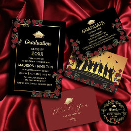 Elegant Red and Gold Graduation Party Invitations