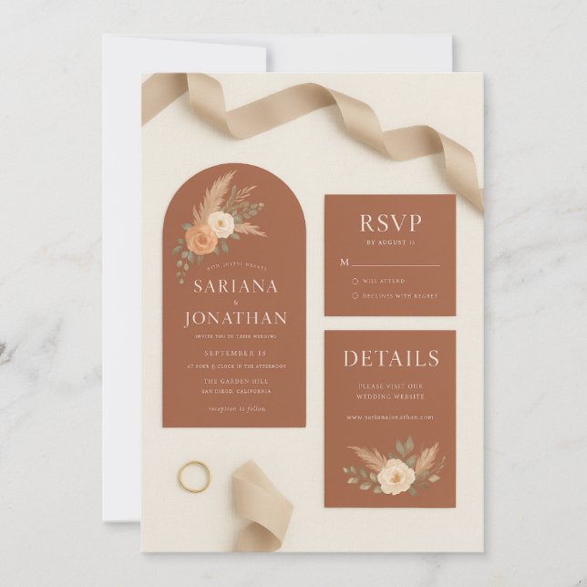 Collection de jeux de Faire-part de mariage rose | (Devant)