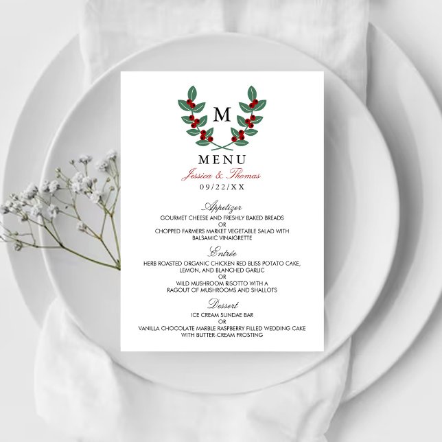 Collection de Mariages Monogram Berry Bush - Menu (Créateur téléchargé)