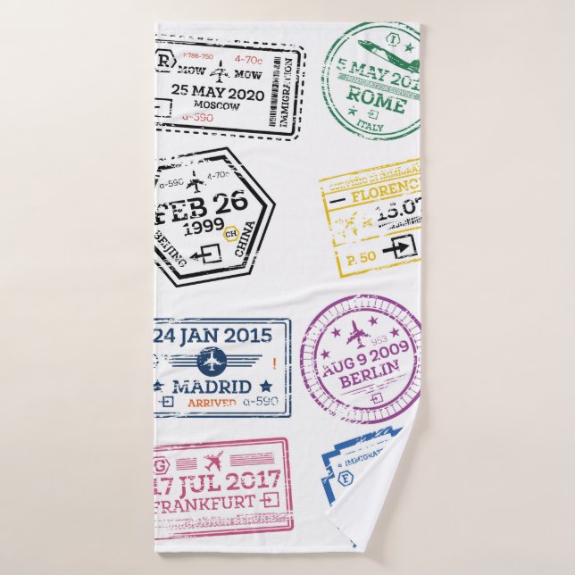 Collection de timbres de passeport isolés sur blan (Serviette de bain)