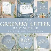 Its A Boy Greenery Dusty Blue Letter Baby Shower Paper Plate