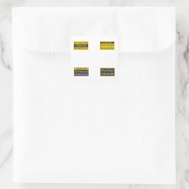 Collection of 4 Dihydrogen Monoxide Warning Signs Square Sticker (Bag)