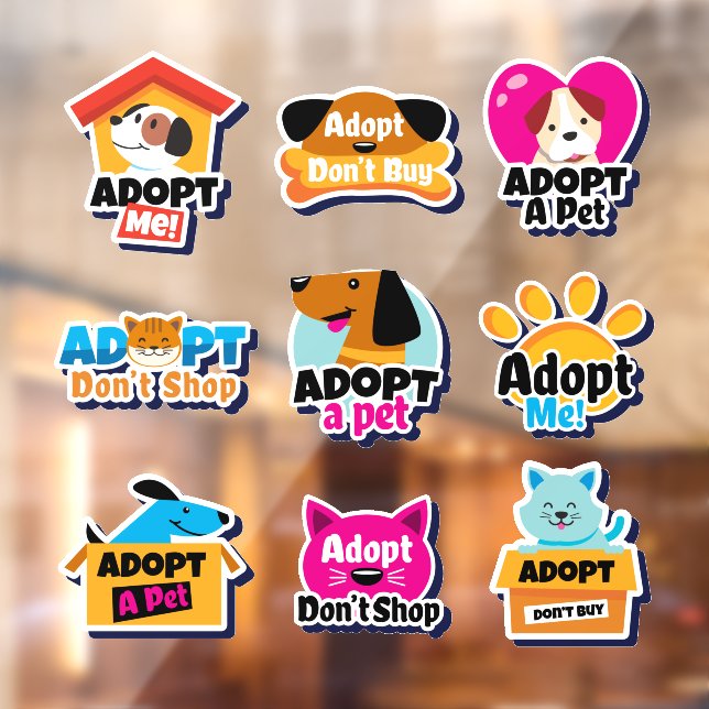 Collection of Adopt A Pet Cat or Dog Salon Window Cling (Sheet 2)
