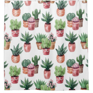 Collection of cacti in pots, watercolor.