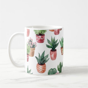Collection of cacti in pots, watercolor. coffee mug