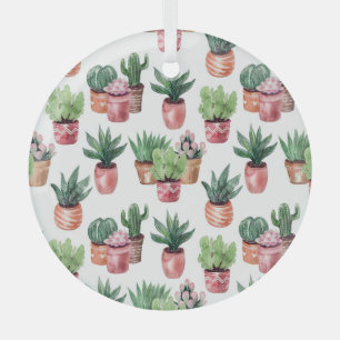 Collection of cacti in pots, watercolor. glass ornament