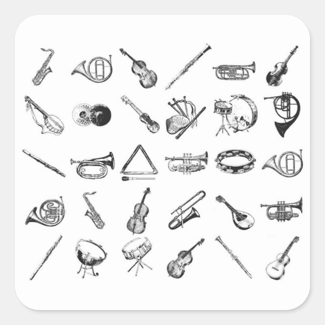 Collection of classical musical instruments square sticker (Front)