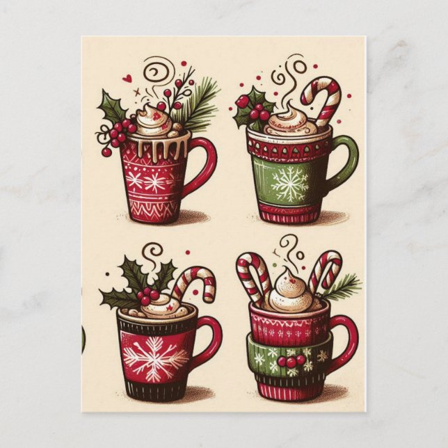 Collection of festive coffee cups,Christmas decora Postcard (Front)